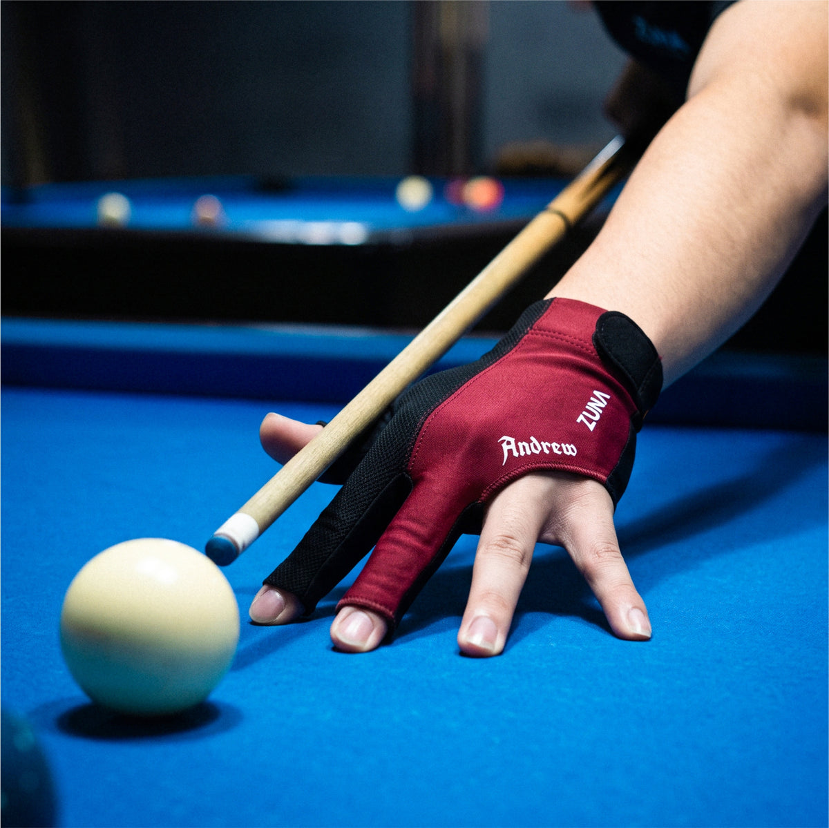 Customize Zuna Gloves Billiard Unisex Dezz Half Finger - Sarung Tangan Billiard Custom Nama